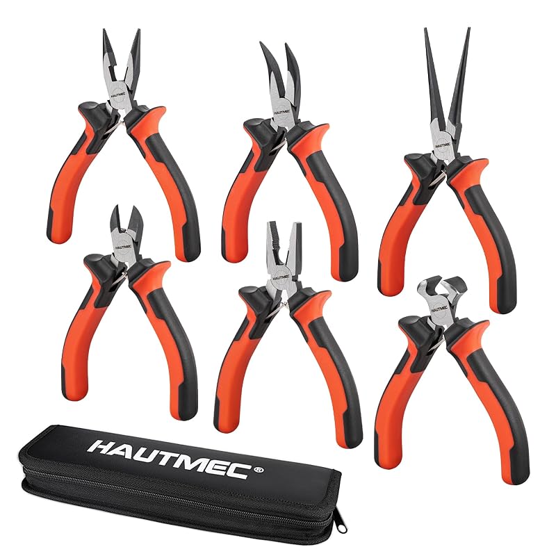 Kit de Alicates Mini HAUTMEC em Aço Cromo-Vanádio com 6 Peças e Bolsa HT0275-CA-New