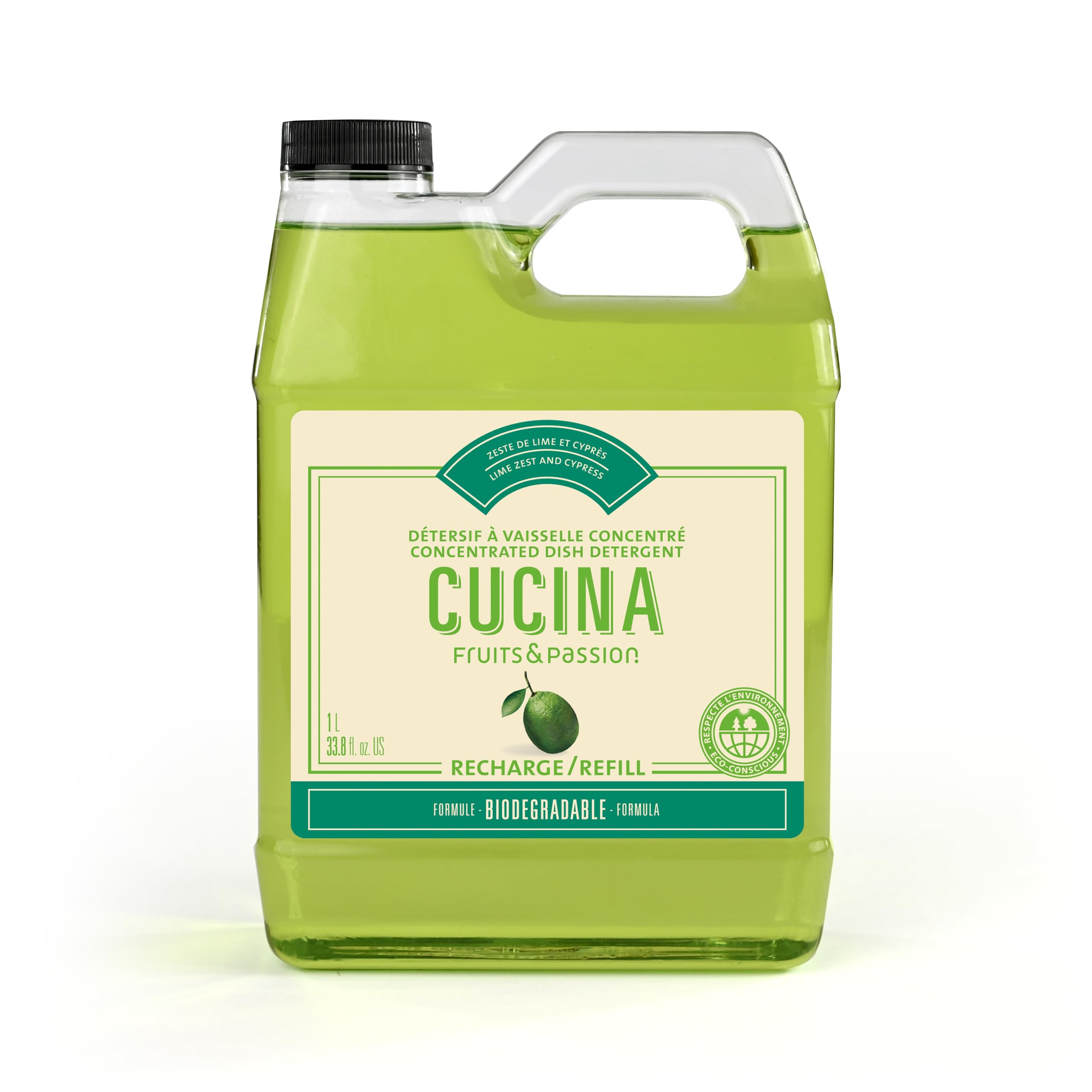 Fruits Passion Cucina Concentrated Dish Soap Refill Lime Zest Cypress Tree Gentle Liquid Dishwashing Detergent with Olive Oil