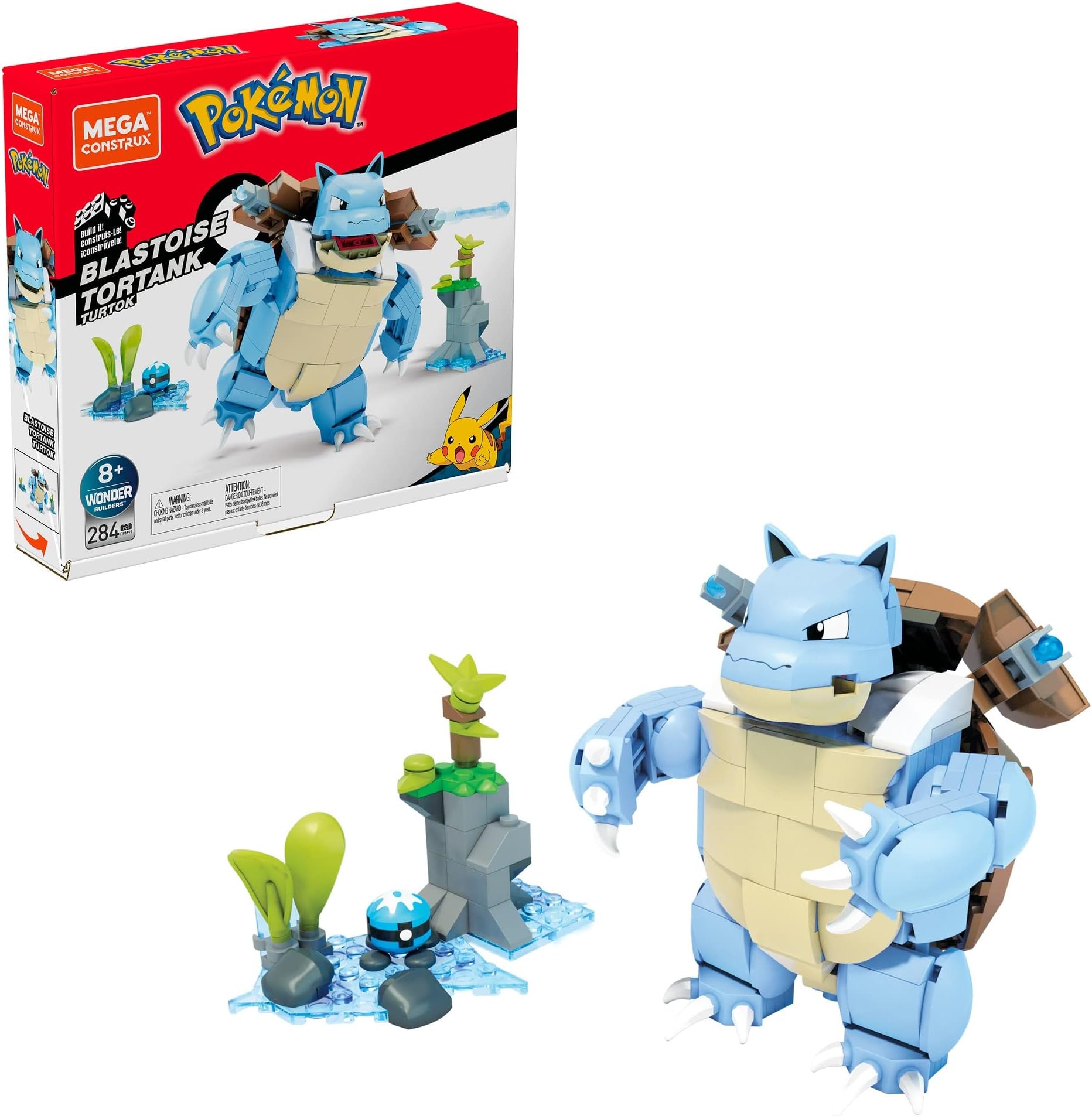 Mega​ Pokémon Blastoise building set with 284 compatible bricks and pieces and Poké Ball, toy gift set for ages 10 and up