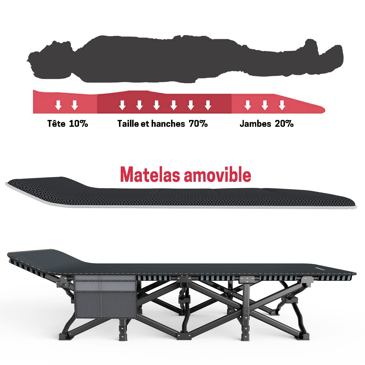ATORPOK SHOP Lit de Camping Pliable Robuste pour Adultes,Charge Jusqu'à 200 kg, Pêche Extérieur Jardin Intérieur