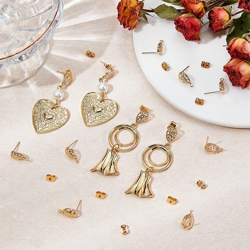 Beebeecraft 20Pcs Teardrop Stud Earring Findings 18K Gold Plated Brass Earring Studs with 1mm Vertical Loops for DIY Earring Making Jewelry - Image 4
