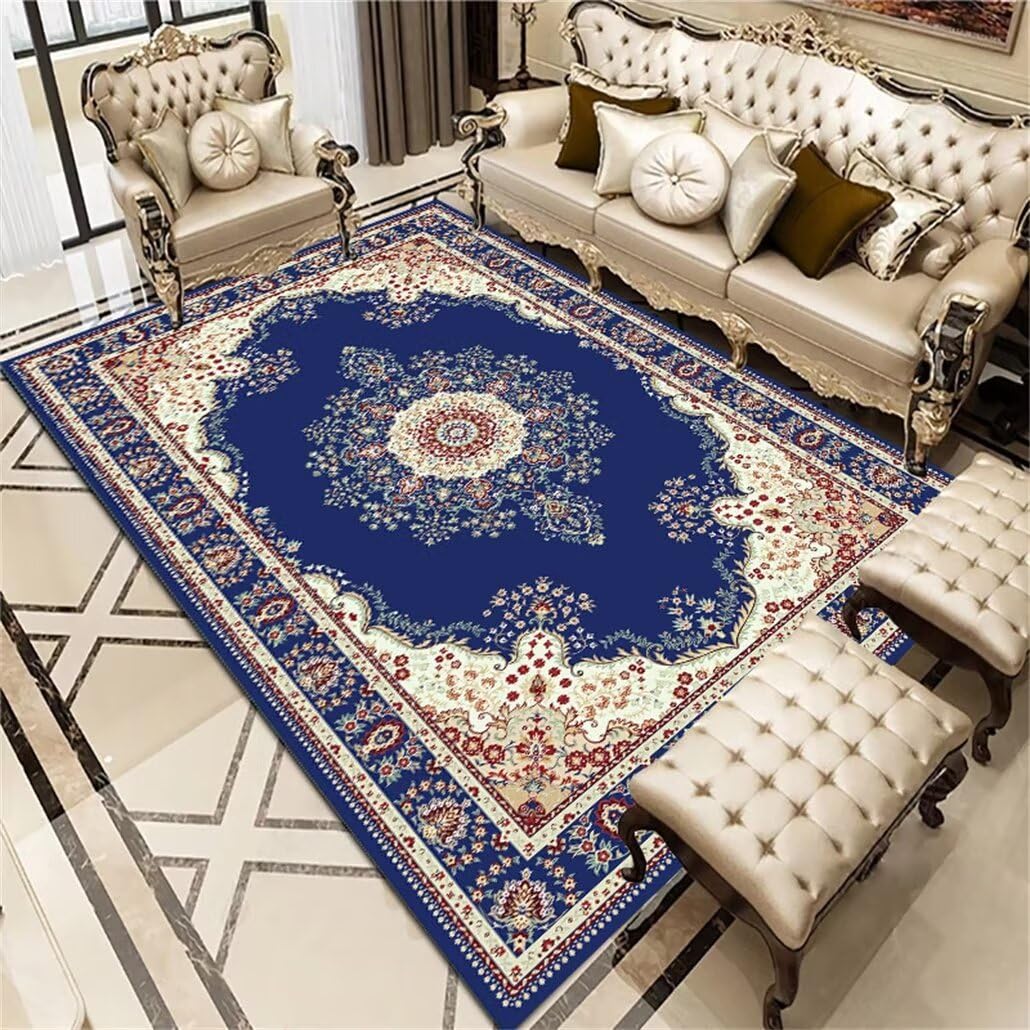Tapis gamer sol chambre bleu lavable pour salon contemporain