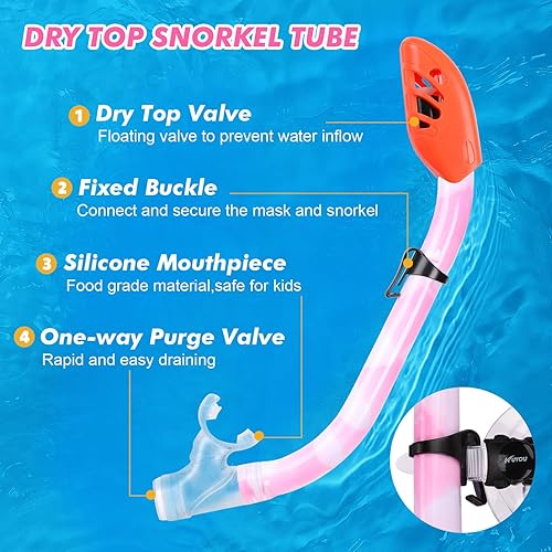 Miniatura 3 de Juego de esnórquel para niños, máscara de buceo antivaho para niños, gafas de natación, equipo de esnórquel con parte superior seca, paquetes de