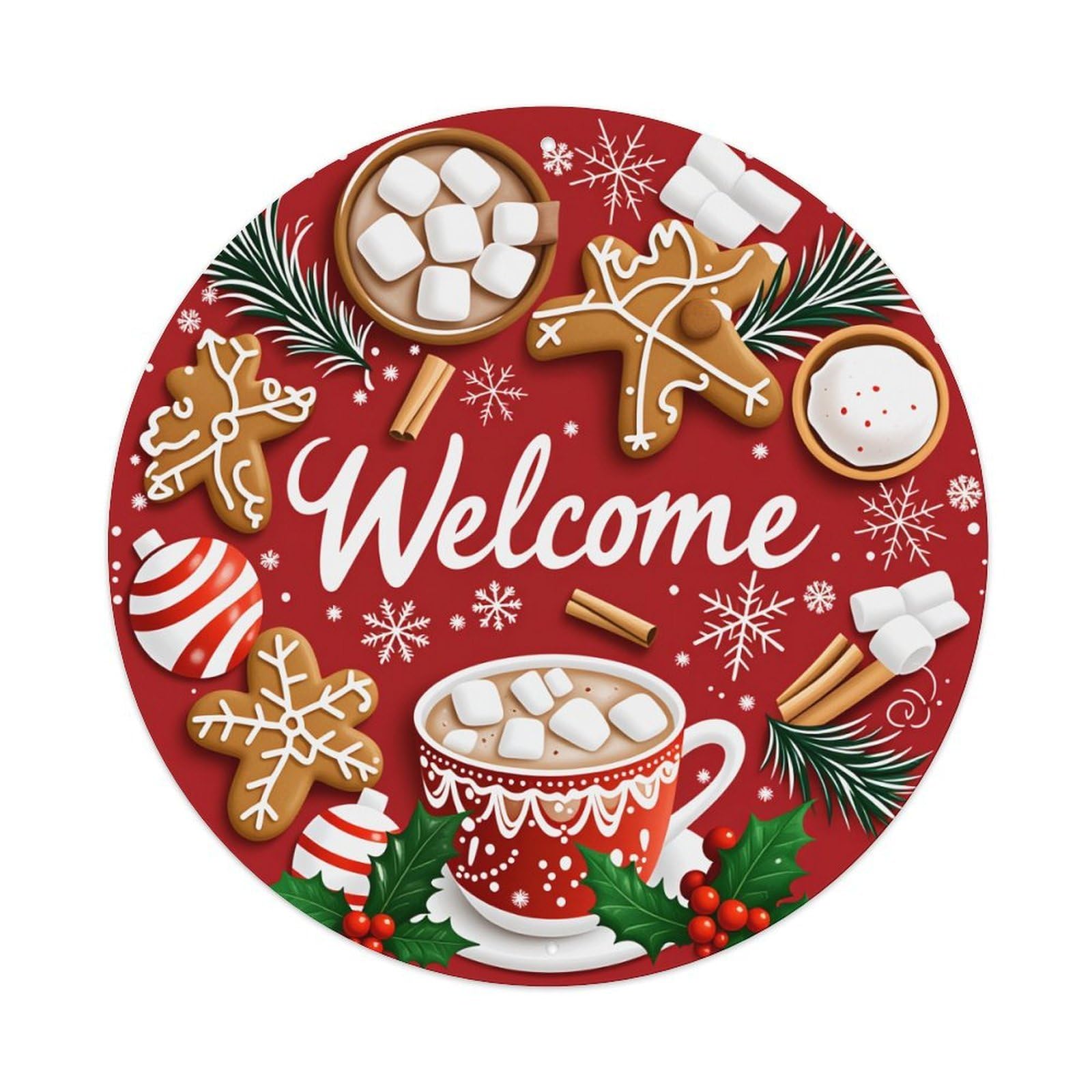 Christmas Gingerbread Snowflake Cocoa Marshmallow Round Tin Sign Vintage Metal Poster Retro Bar, Home, Man Cave, Kitchen, Laundry Room Wall Art Decor Gift 8x8Inch