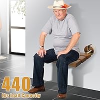 Vista 3 de Banco de ducha plegable de teca de 20 pulgadas montado en la pared, asiento de ducha plegable para espacio de ducha, asiento plegable de madera