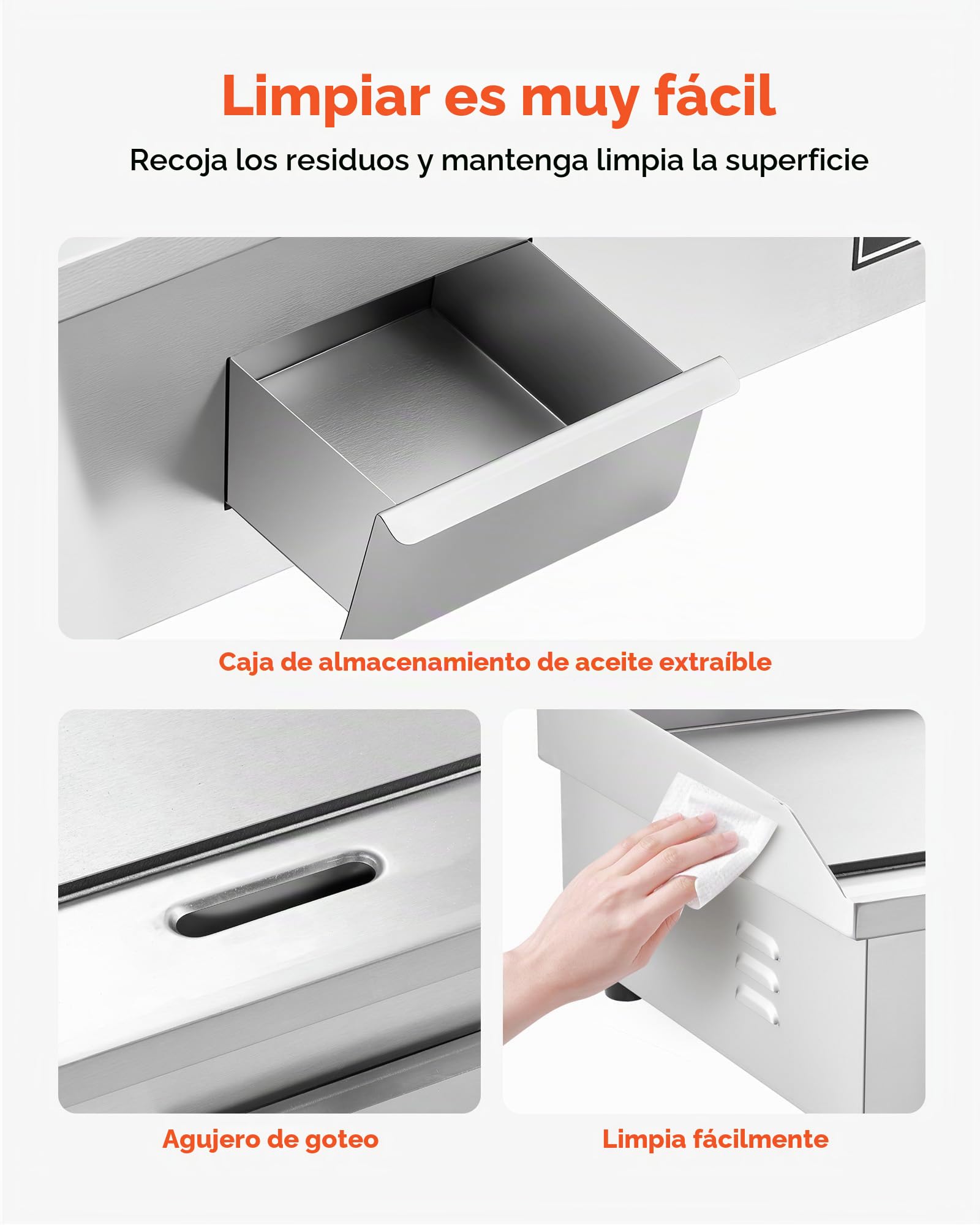 VEVOR Plancha Eléctrica Profesional 725x400 mm 4400 W, Termostato Ajustable de 50 a 300 °C, Placa con Protección contra Salpicaduras, Cuerpo de Acero Inoxidable, para Uso en Interiores y Exteriores
