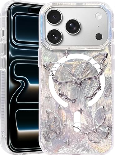 Miniatura 81 de I-MGAE-IN-AR - Funda diseñada para iPhone 12 y 12 Pro, diseño de mariposa plateada brillante, funda protectora de poliuretano termoplástico, suave,