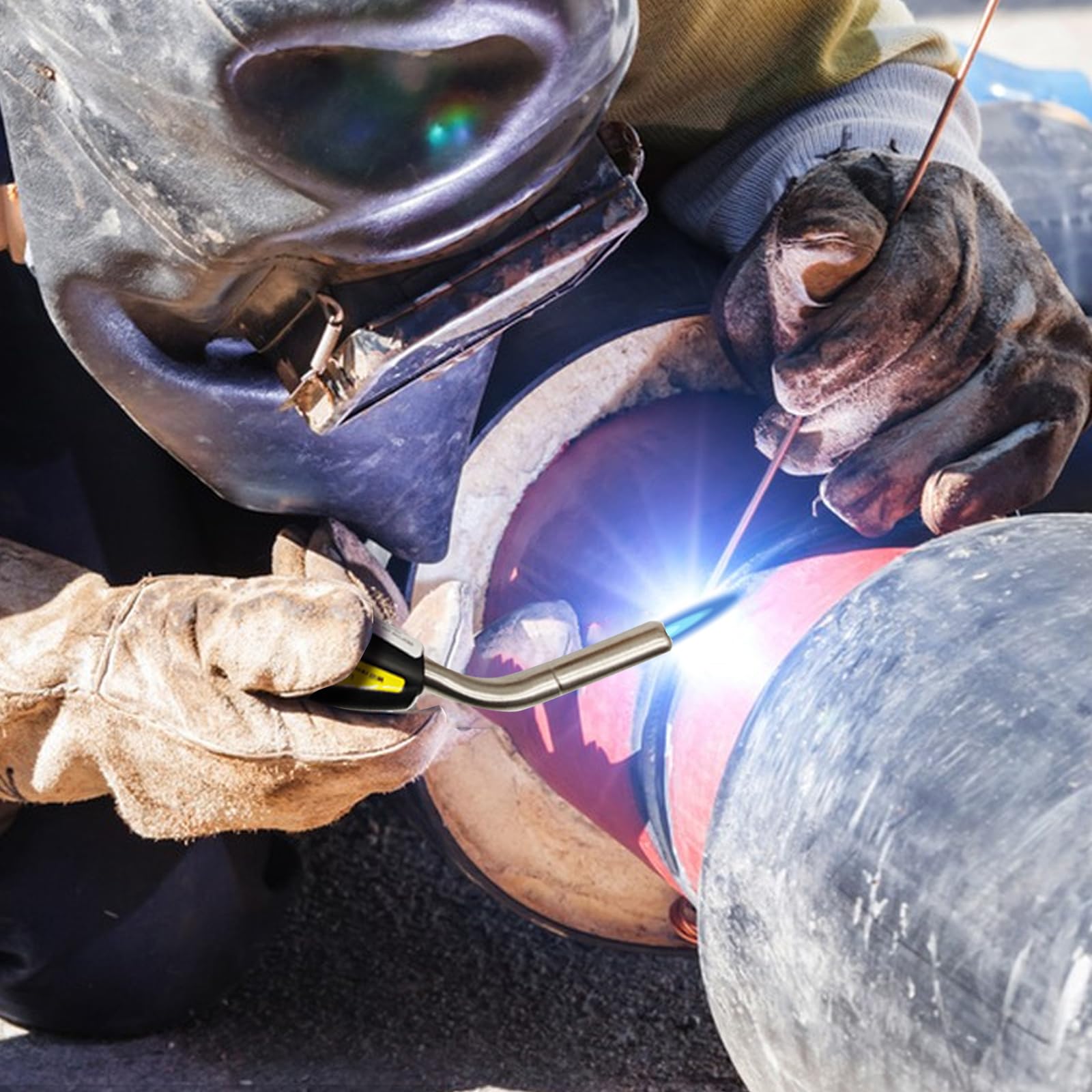 MAPP - Torcia a propano, testa a gas con tubo 1,2 m, innesco automatico, valvola accensione regolabile, punta ottone, interfaccia CGA600 riscaldamento, brasatura