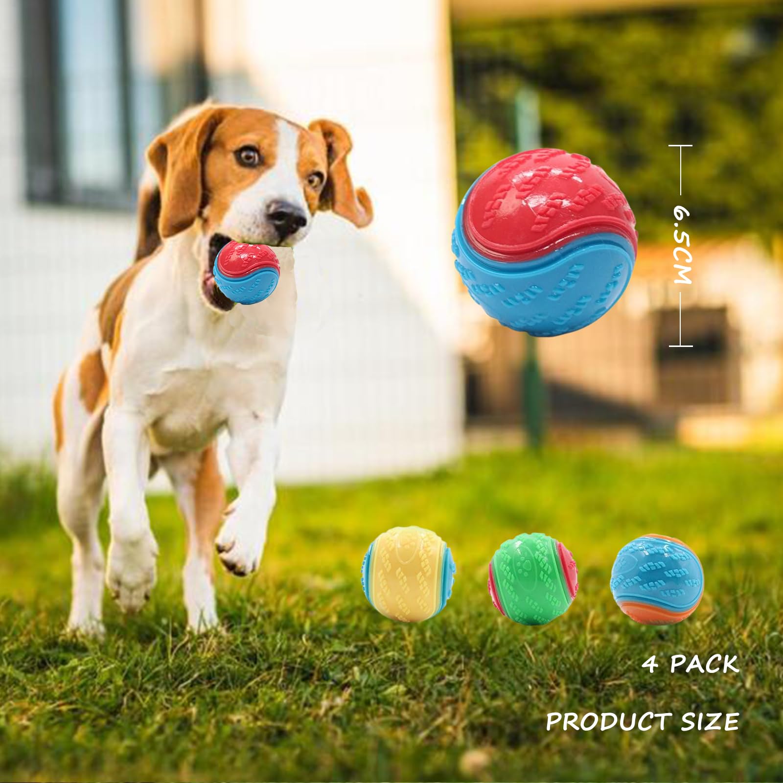 Irunfast 4Pcs Squeaky Dog Balls, Indestructible Dog Ball, Balls for Dogs Training Teeth Cleaning Puppy Chew Toys - Image 2