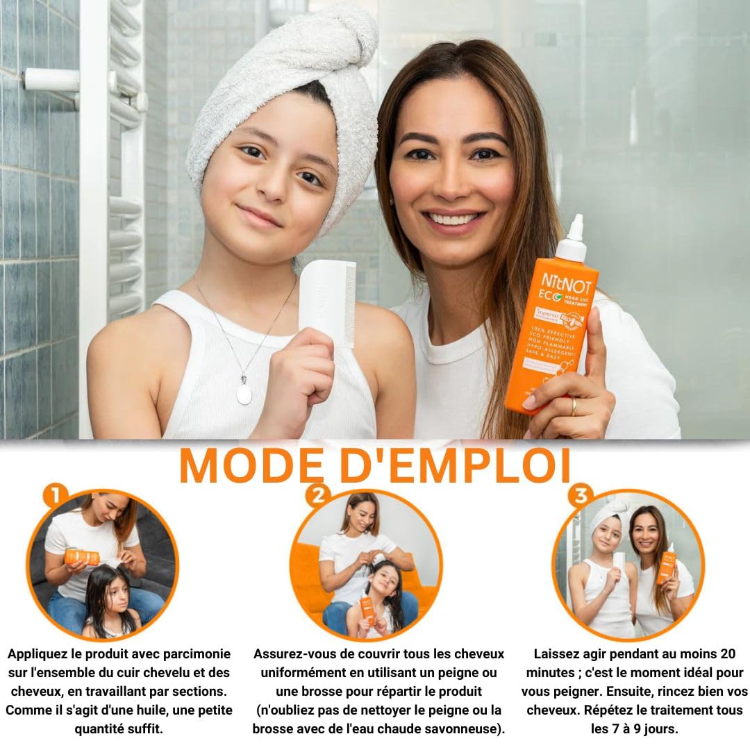 NitNOT Tête Lice traitement - tue tous les poux de tête et des œufs - XL200ml au moins 4 traitements longs cheveux - Coffre-fort - Aucun effet secondaire - Facilité d'utilisation - Pas odeurs