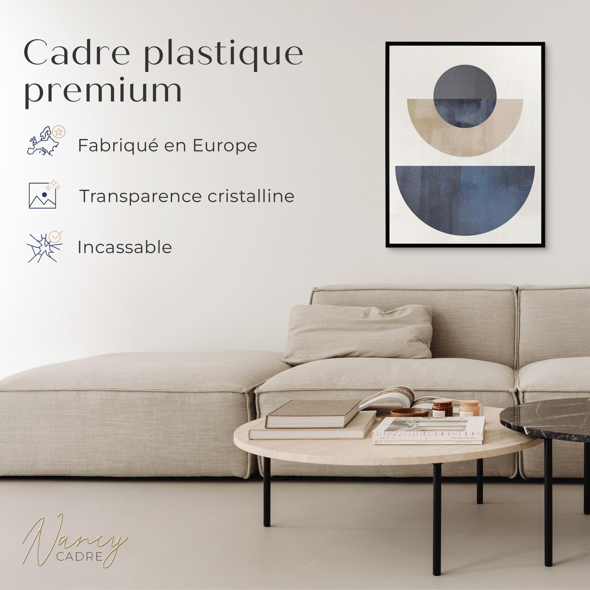 Cadre photo 50x65 cm - Noir Mat - Verre acrylique incassable - Cadre mural en plastique durable pour affiches, tirages d’art et certificats pour mur - Nancy