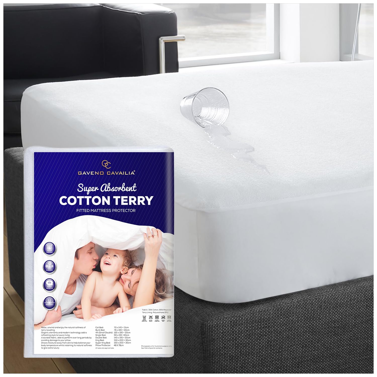 Terry Single Waterproof Mattress Cover Extra Deep Anti Dust Mite Hypoallergenic Mattress Protector Terry Towel Fitted Mattress Waterproof Cover (‎190x90+25Cm) - White