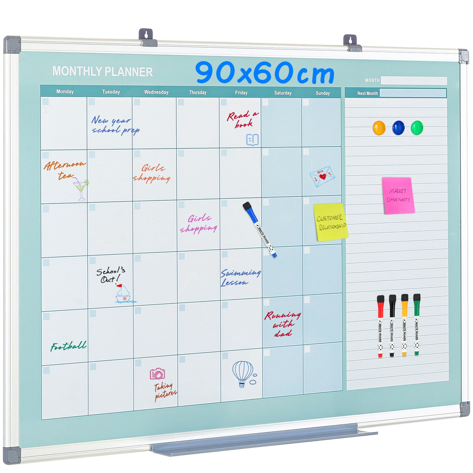 MAKELLO Whiteboard Monatsplaner 90x60cm Abwischbar Kalender mit nächstem Monat Büro