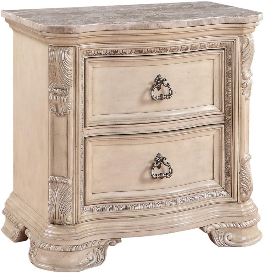 Aspira Home Verona 2 Drawer Nightstand with Marble Top
