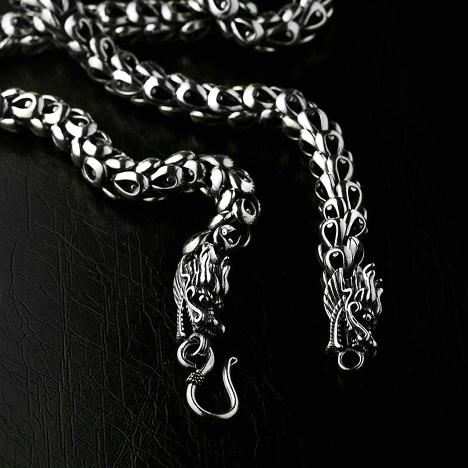 Collar de plata 925 maciza con cadena de dragones para hombre, hipoalergénico
