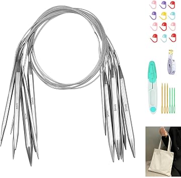 Mdoker Circular Knitting Needles Set with Tote Bag 40-inch Long Knitting Needle Round Needles,Metal Knitting Needles for Beginners,Scarves Blankets