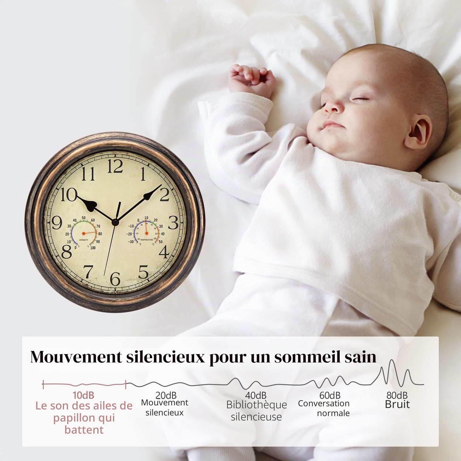 ACCSHINE Horloge Murale Extérieure étanche avec Affichage du thermomètre et de l'hygromètre, sans tic-tac, silencieuse, 30 cm, à Quartz, fonctionnant sur Pile, Grande Horloge décorative pour Jardin.