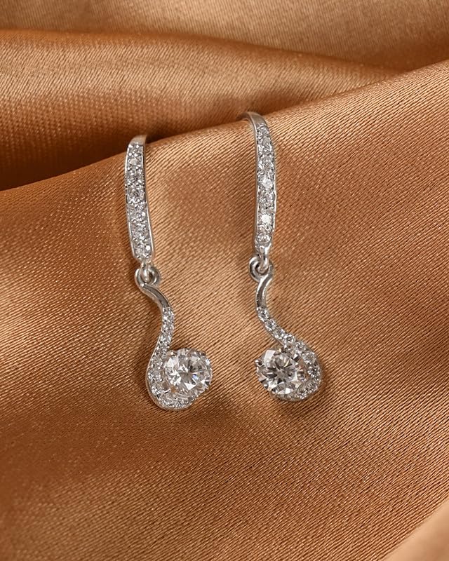 Image of CLARA 925 Sterling Silver Drop Earrings | Platinum Plated | Daily Wear |Gift for Women and Girls
