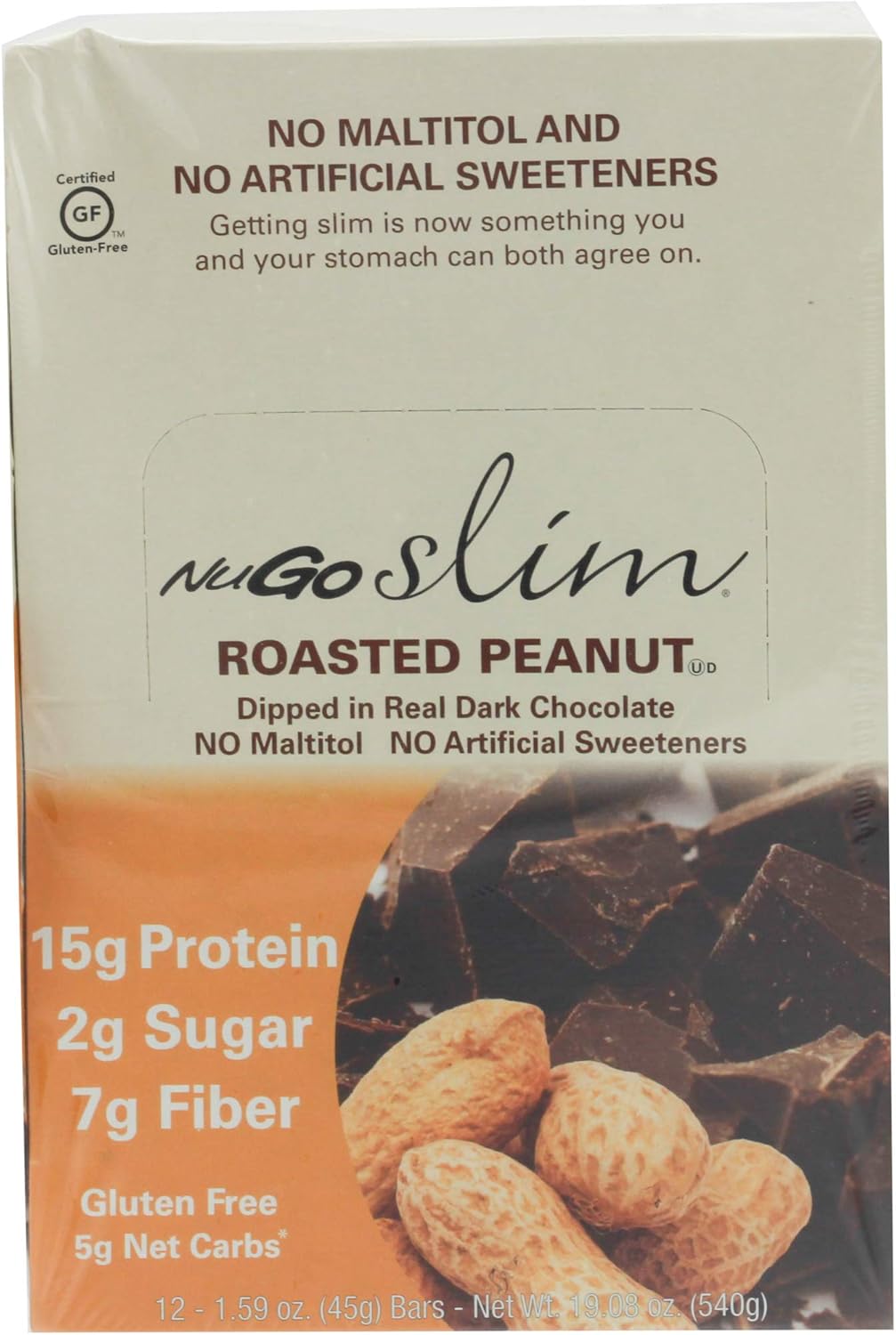 NuGo Nutrition Gluten Free Slim Bars, Roasted Peanut, 12