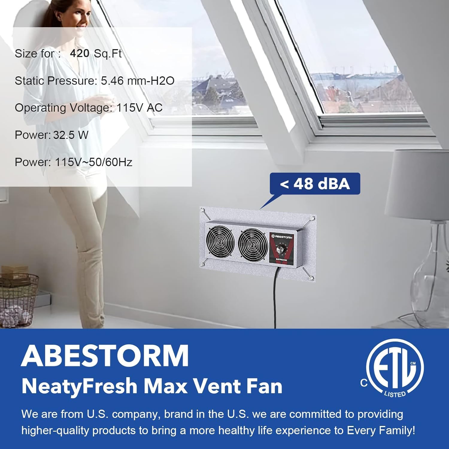 Abestorm Crawlspace Ventilation Fan with Humidistat, Basement Vent Fans with Dehumidistat & Freeze Protection Thermostat, Dual Air Vent Fan for Basement/Kitchen (220 CFM Airflow)