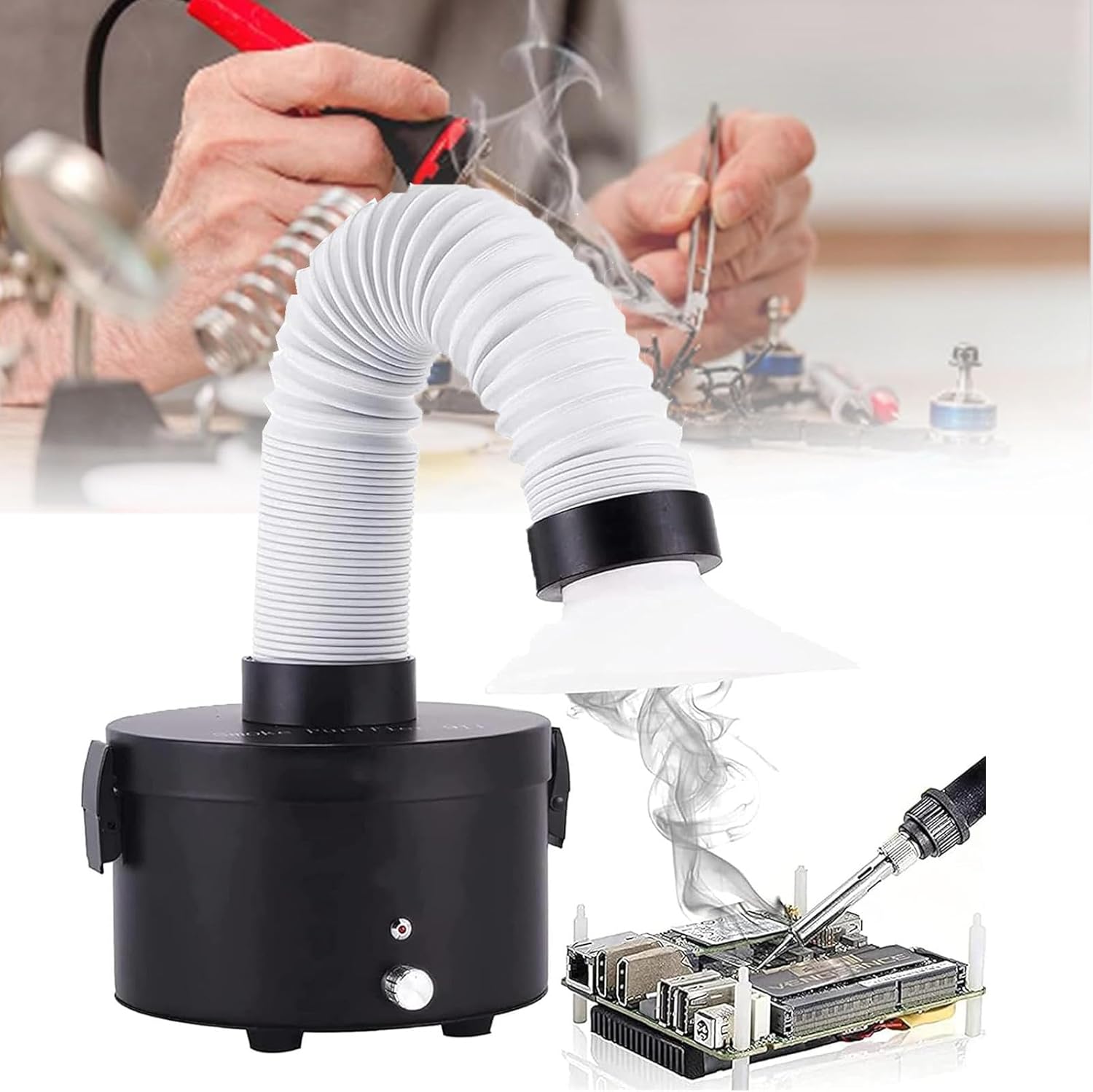 Solder Fume Extractor Smoke Absorber, Desktop Welding Smoke Sucker Remover with 360° Adjustable Hose for DIY Welding Work Soldering Work