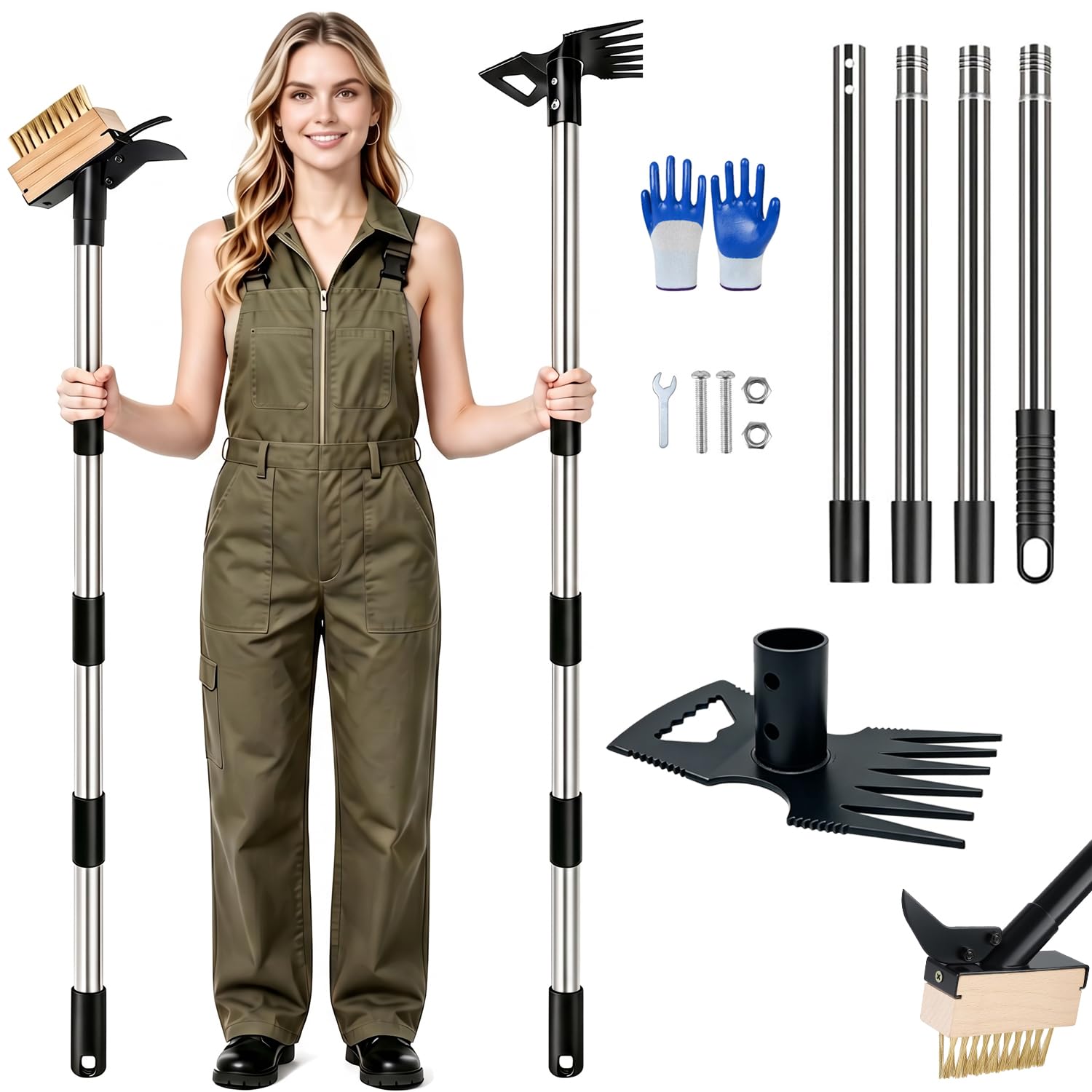 2 in 1 Heavy Duty 25mm Weed Removal Brush Garden Hoe Stainless Steel