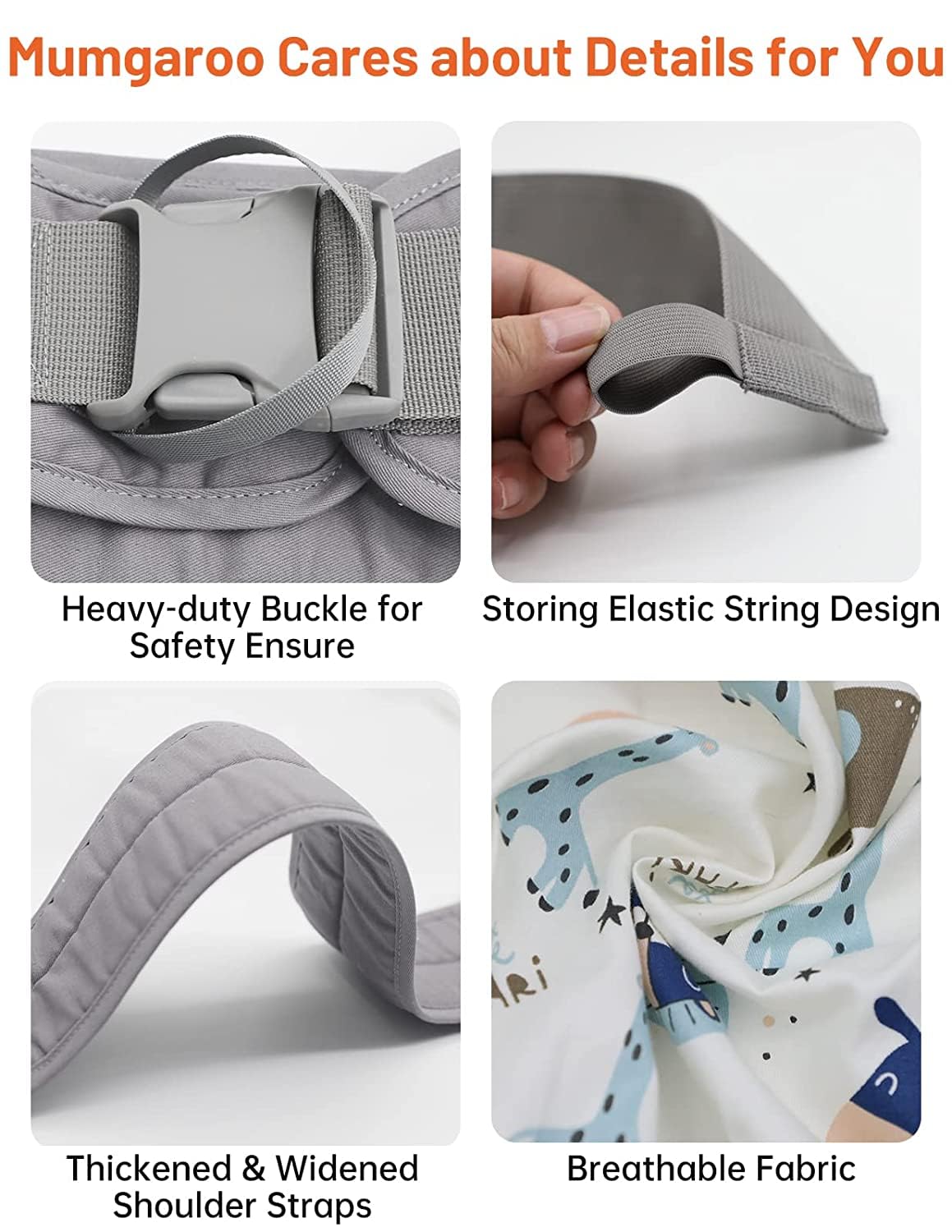 Fascia Porta Bebe, Marsupio Neonato Mumgaroo, Fascia Neonato Multifunzionale On the Go,Marsupio Neonato 0-36 mesi, Tutte le Stagioni, fino a 15kg (grigio e bianco)
