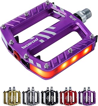 LED Bike Pedals w 4 Lights 5 Mode, USB Recharge, CNC Aluminum BMX Bicycle Pedals w Pins, 9/16" Flat Road MTB Pedals 3Bearing, fit Adult Commuter, Youth Child Go to School Road Safe Night Riding