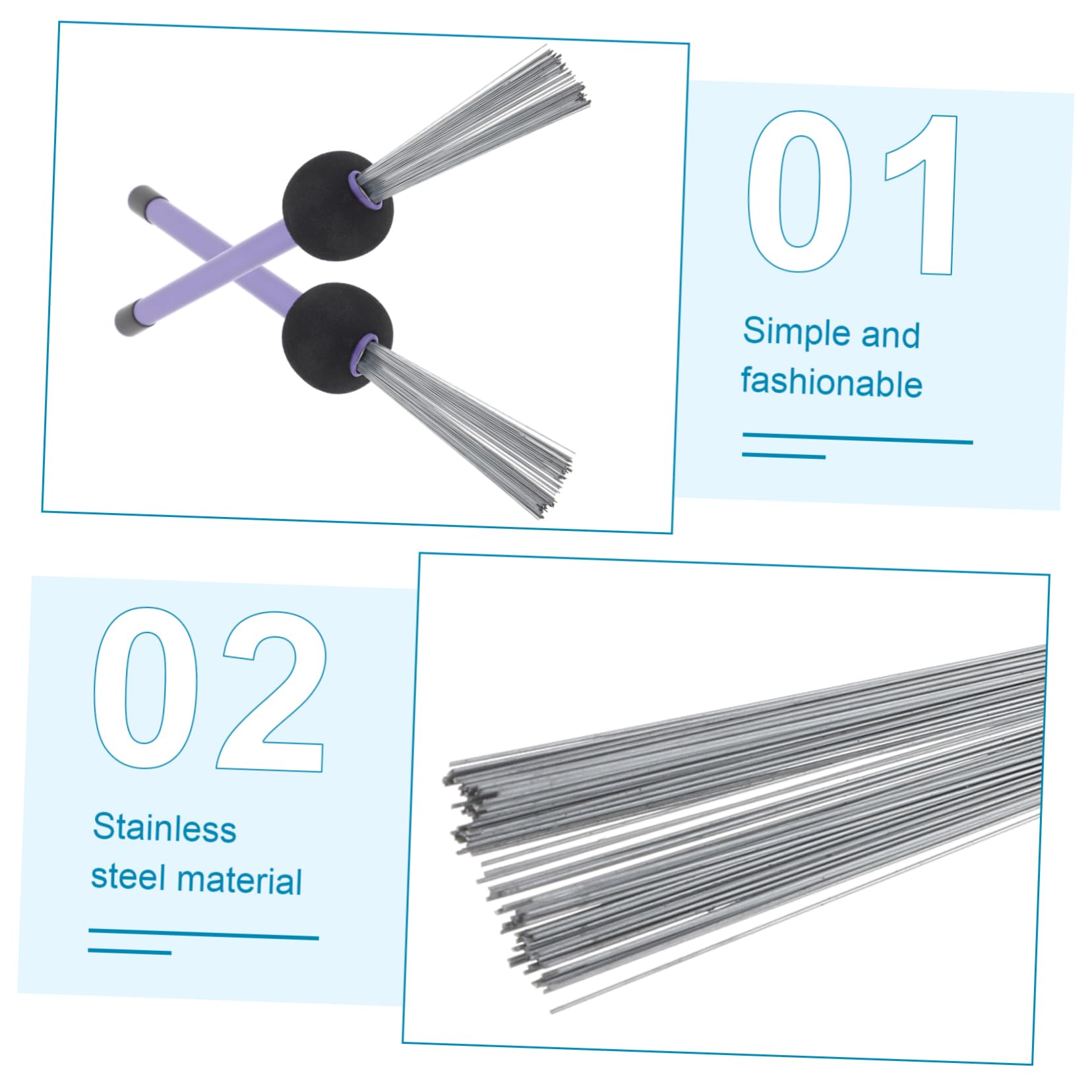 COSMEVIVI Drum Brush Kit 2 Pcs Metal Brush Drum Sticks Wire for Snare Drum Drum Accessories