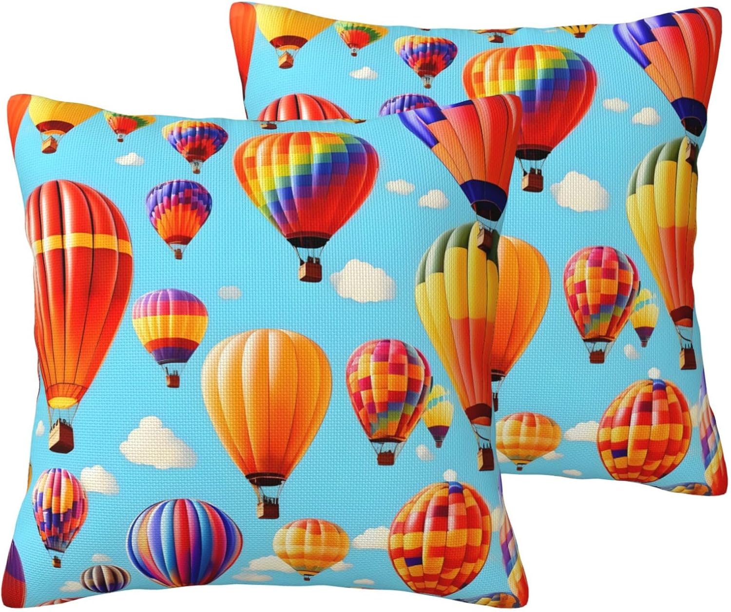 Hot Air Balloons Imitation Linen Pillowcase -2 Sets, Fashionable Home Decoration, Used for Sofas, Gardens, beds