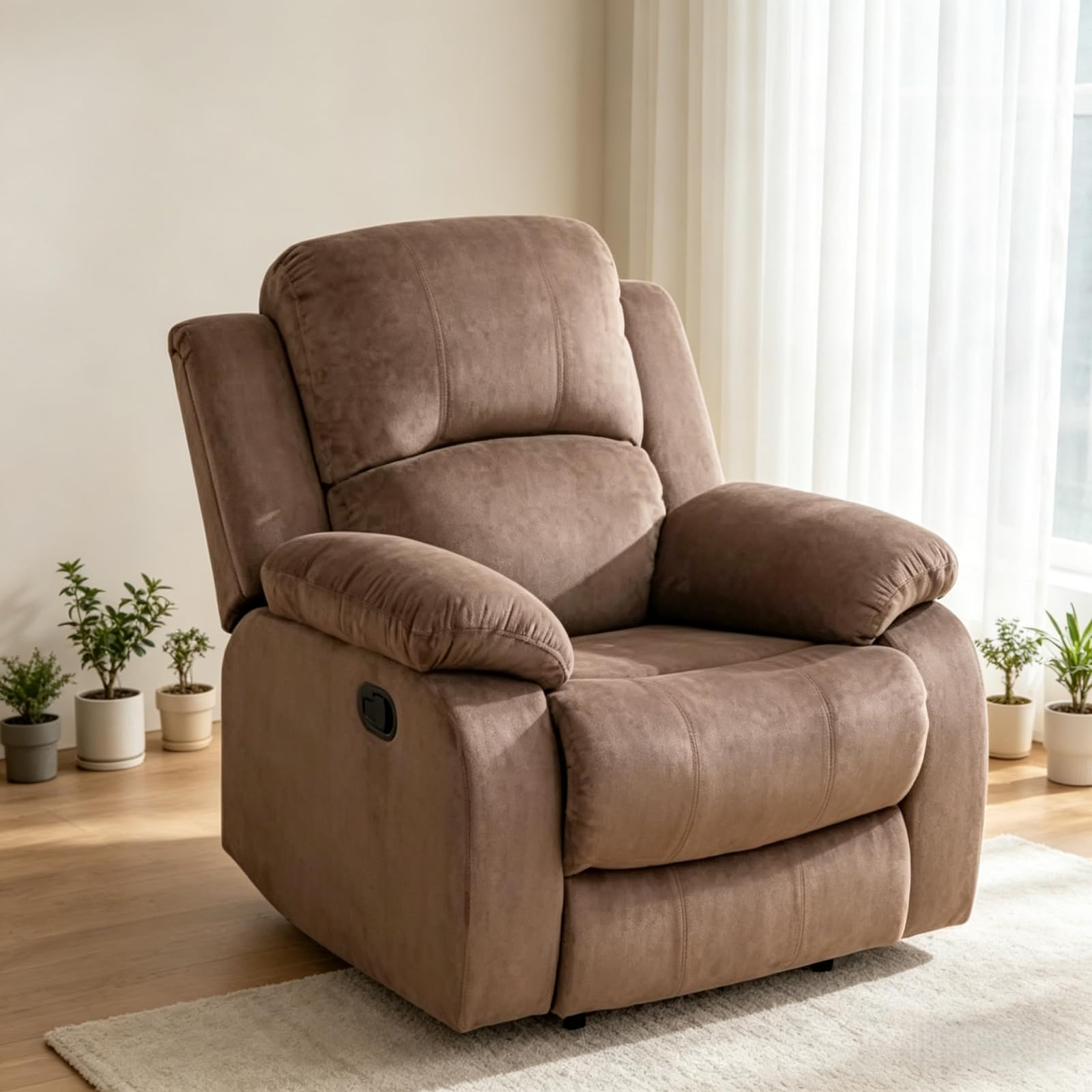 Oversized Velvet Power Recliner Chair, Single Electric Lazy Boy Recliner with Home Theater Seating, Breathable Living Room Reclining Chair for Adults Reading Gaming Leisure, Brown