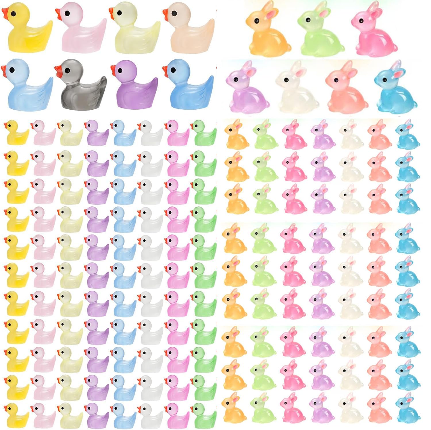 JCUQGDOO Mini Ducks 85 Pcs Cute Glow in The Dark Resin Ducks Tiny Duck Ornaments Miniatures, Christmas Mini Duck for Aquarium Fairy Garden Dollhouse Landscape