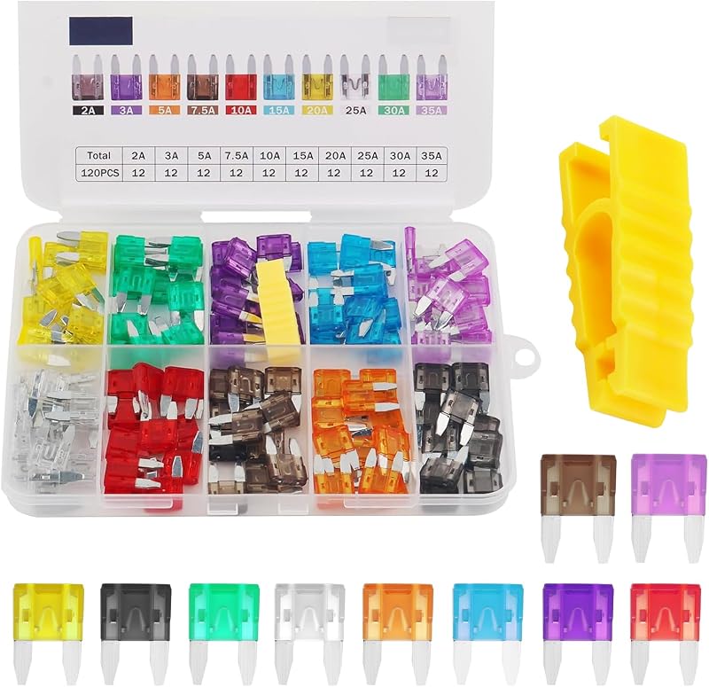 Kit de Mini Fusíveis Automotivos Purthog com Alicate Extrator – 120 unidades