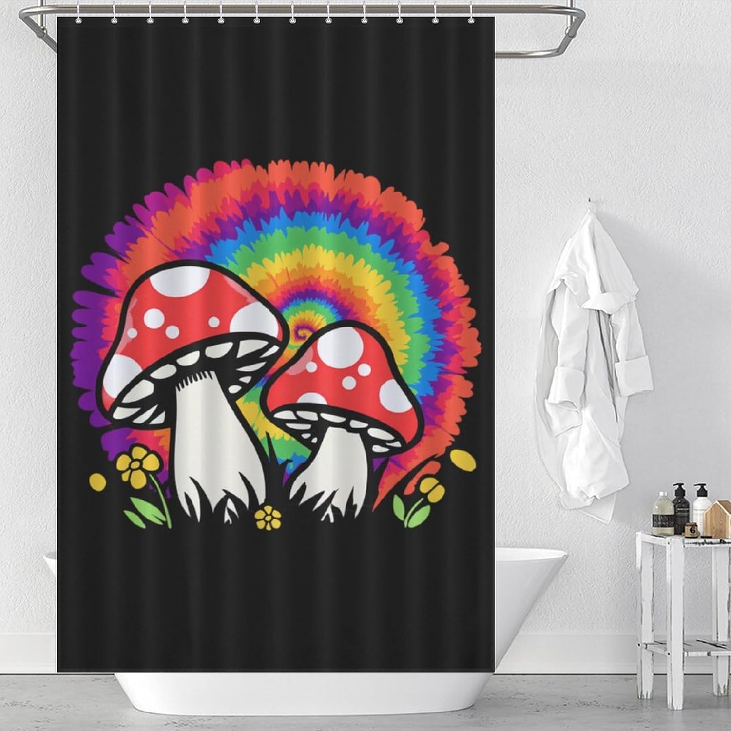 Tie Dye Mushroom Shower Curtain 46.85x70.87Inch（119x180cm） Polyester Bath Curtain Shower Curtains Printed Decorative