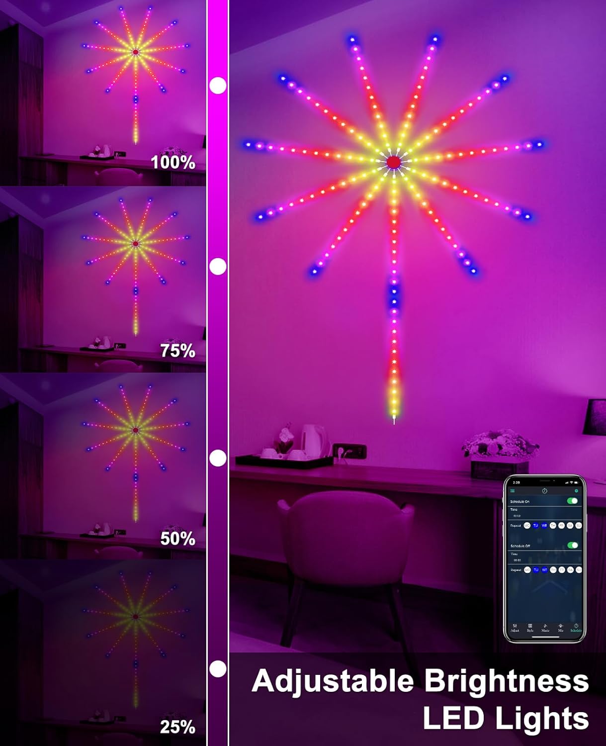 Smart Firework LED Lights, ICRGB Dream Color LED Lights for Bedroom, LED Strip Lights with Remote App Control, Color Changing Music Sound Sync Light for Bedroom, Christmas Decorations