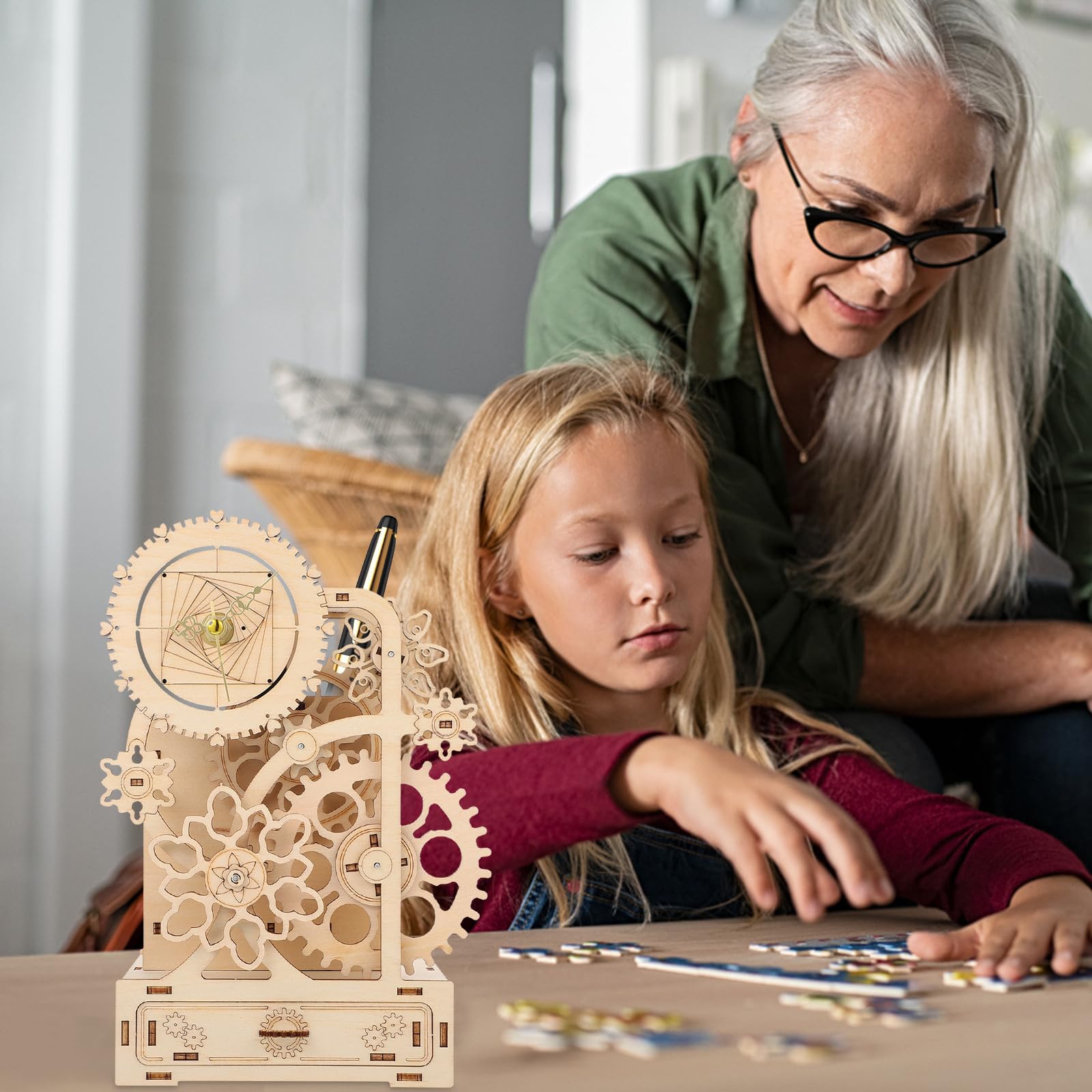 Holz Spieluhr 3D Puzzle Selbstgemacht Stifthalter Braun, 1 Satz