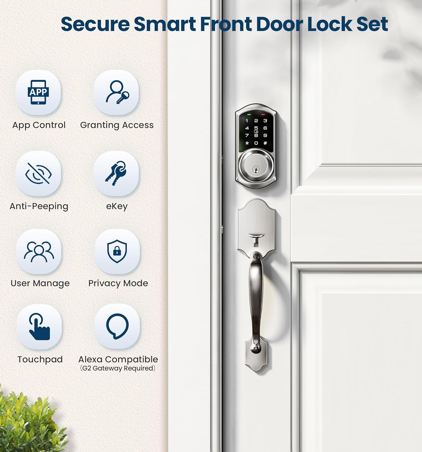 Veise VE06-H Smart Lock showing various PIN code types: one-time, timed, recurring, permanent, custom, and erase codes.