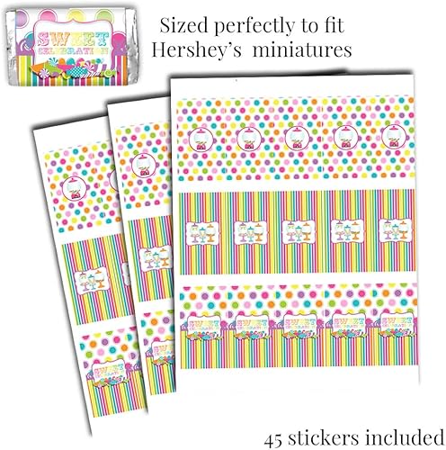 Miniatura 5 de Sweet Shoppe Candy Shop - Kit de calcomanías para fiesta de cumpleaños, 429 piezas. Incluye 60 calcomanías circulares de 2 pulgadas para recuerdos y