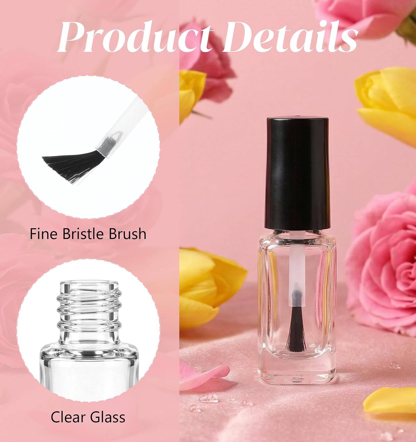 2 Pcs Empty Nail Polish Bottles with Brush, 5ML Empty Nail Polish Bottles with Cap Clear Containers for Nails Art Samples