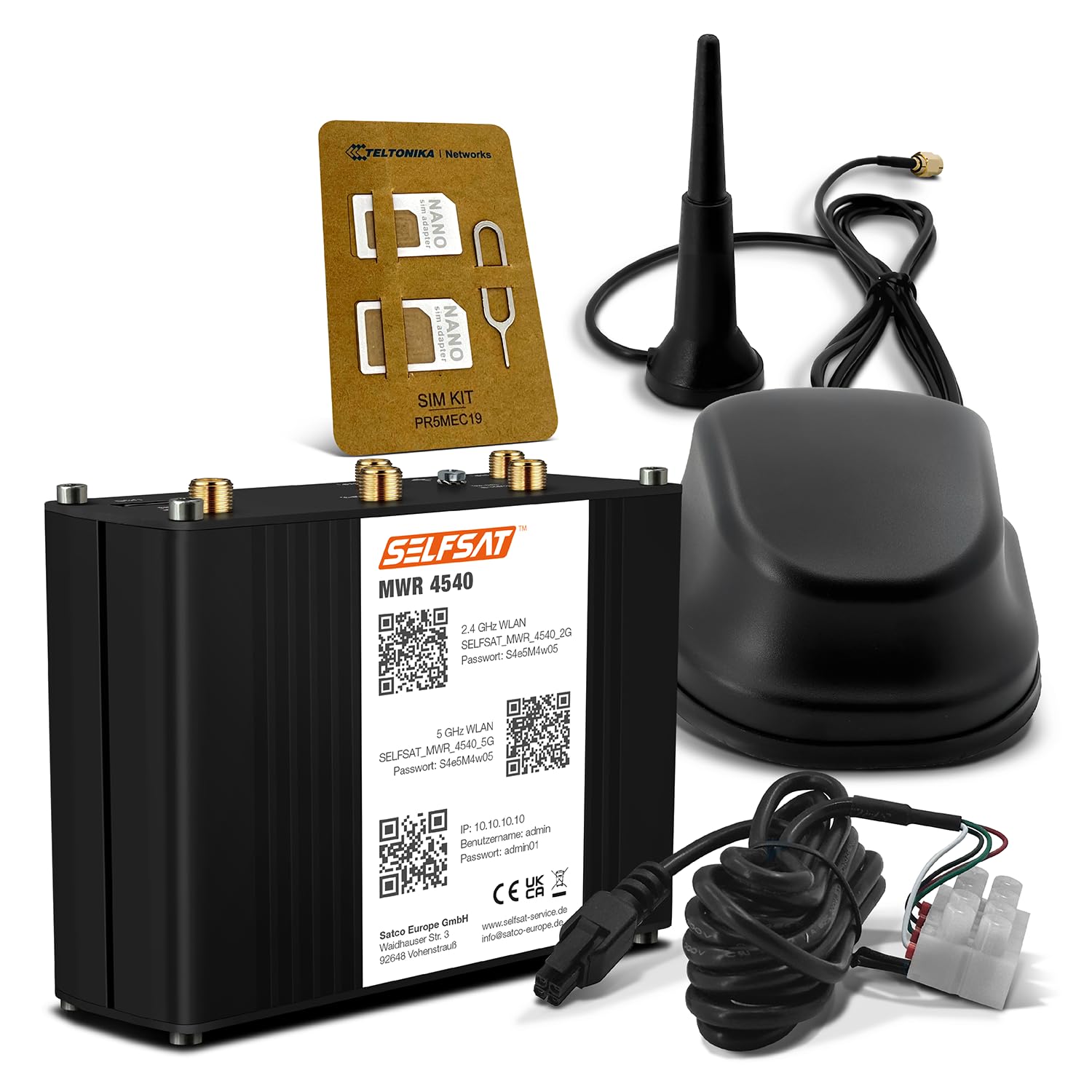 SELFSAT MWR 4540 Routeur Wi-FI 4G catégorie 6 jusqu'à 300 Mbps avec antenne SELFSAT 5G Noir