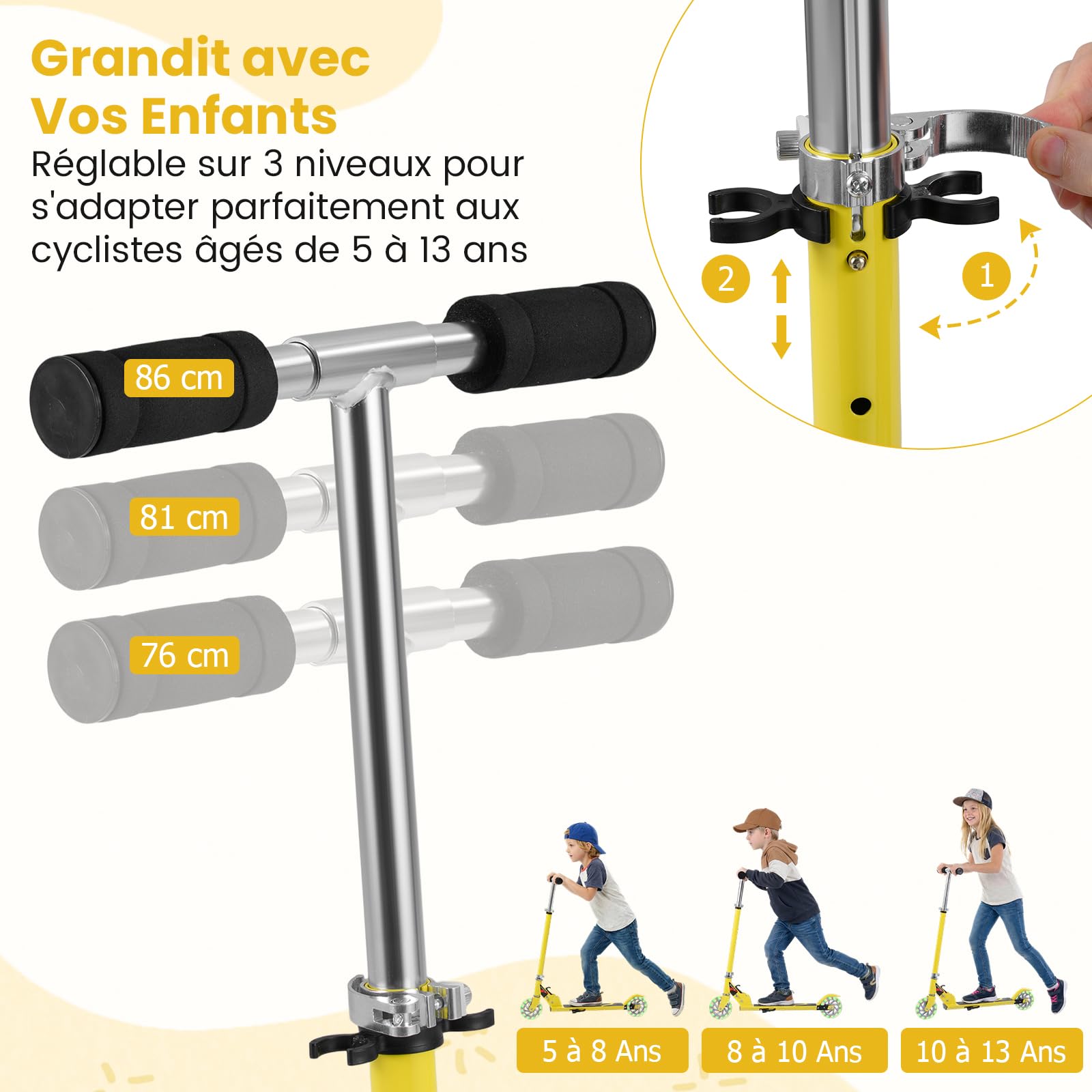 GYMAX Trottinette Enfants 3-7 Ans Pliable, 2 Roues Lumineuses, Hauteur Réglable à 3 Niveaux, avec Béquille, en Aluminium Léger Robuste, Charge Max 70 KG, Roulement Durable ABEC-7