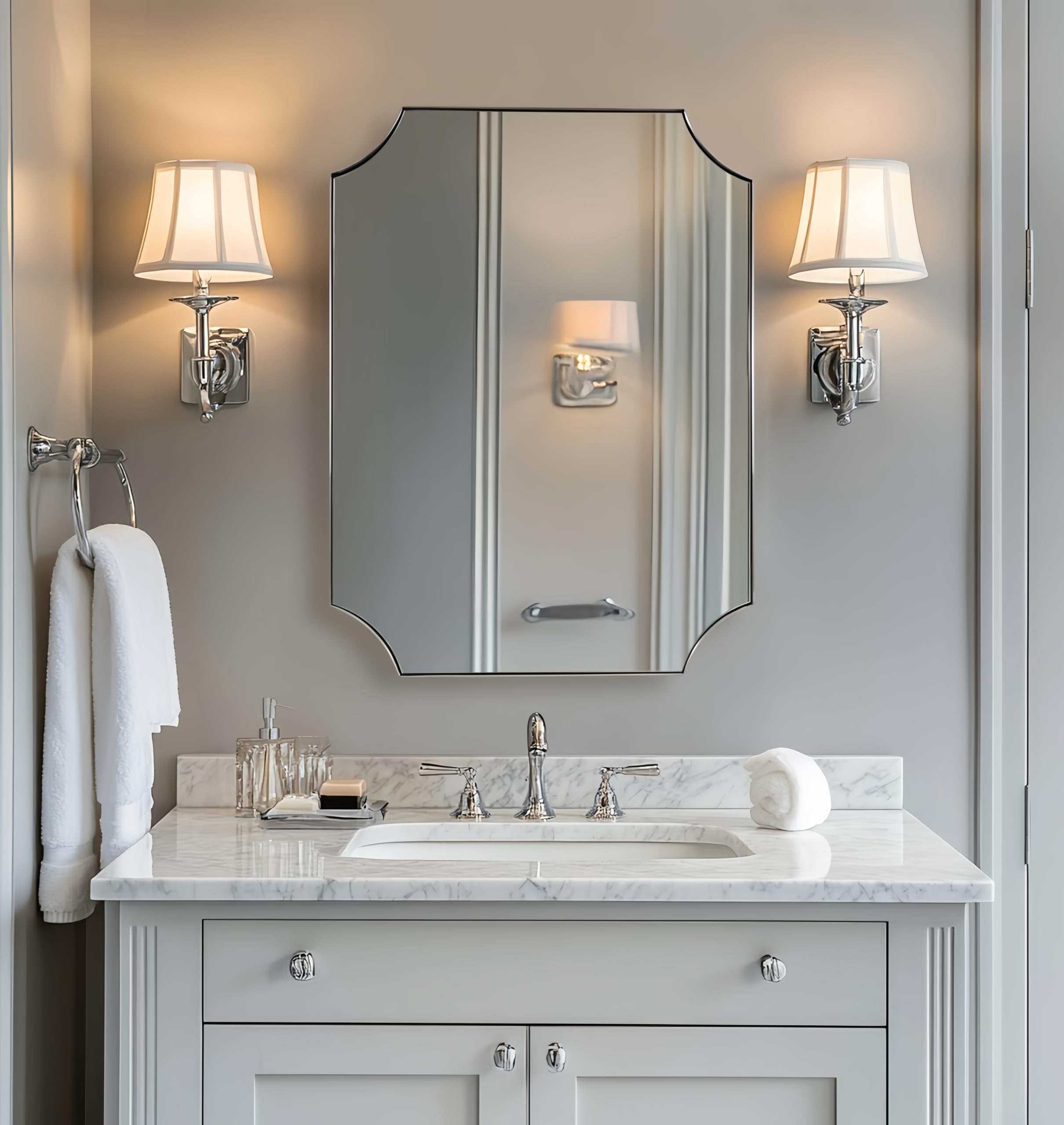 ANDY STAR Chrome Mirror 22x30 Inch, Scalloped Bathroom Mirror, Polished Chrome Framed Mirror in Anti-Rust Stainless Steel Metal Thin Frame Deep 1’’, Unique Scalloped Edge Design
