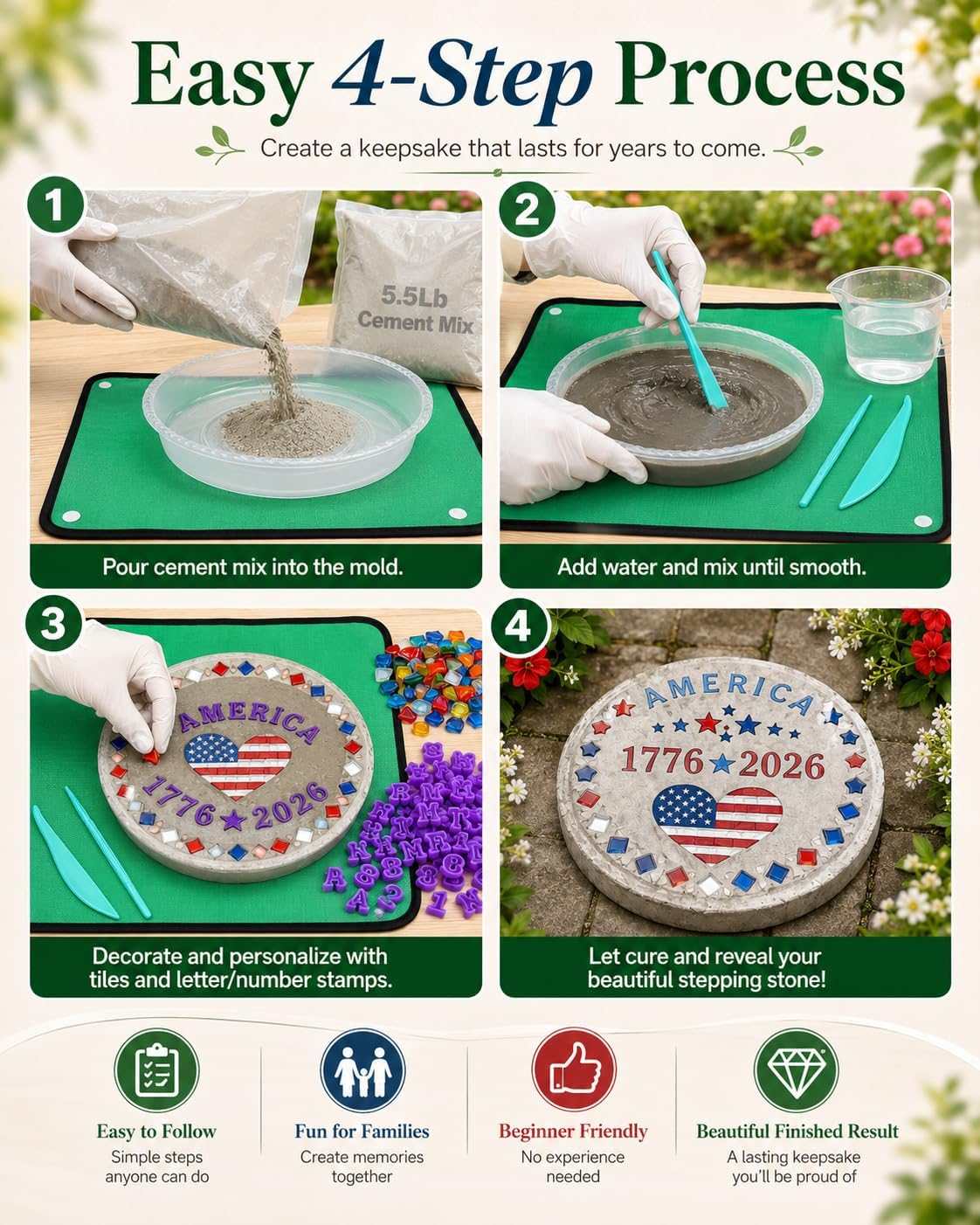 Spocwd 10" Stepping Stones Kit for Kids with Cement Mix, Family Gifts