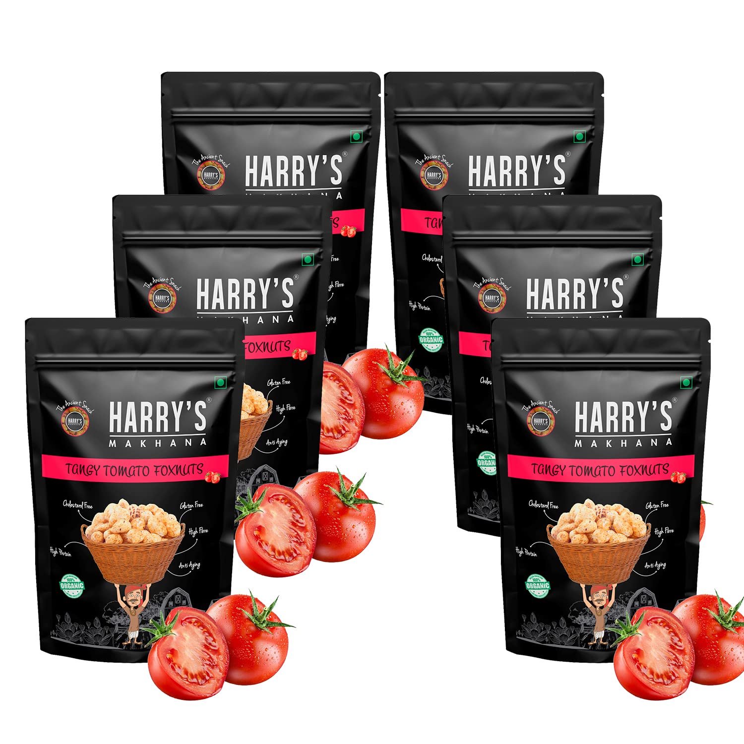 Harrys Makhana Tangy Tomato Foxnuts | Lotus Seeds | Phool Makhana - Roasted Fox Nuts | Flavoured Healthy Snacks (Tangy Tomato, Each pack 60 Gram) Pack of 6 (B08Q7S8N5H) Amazon Price History, Amazon Price Tracker