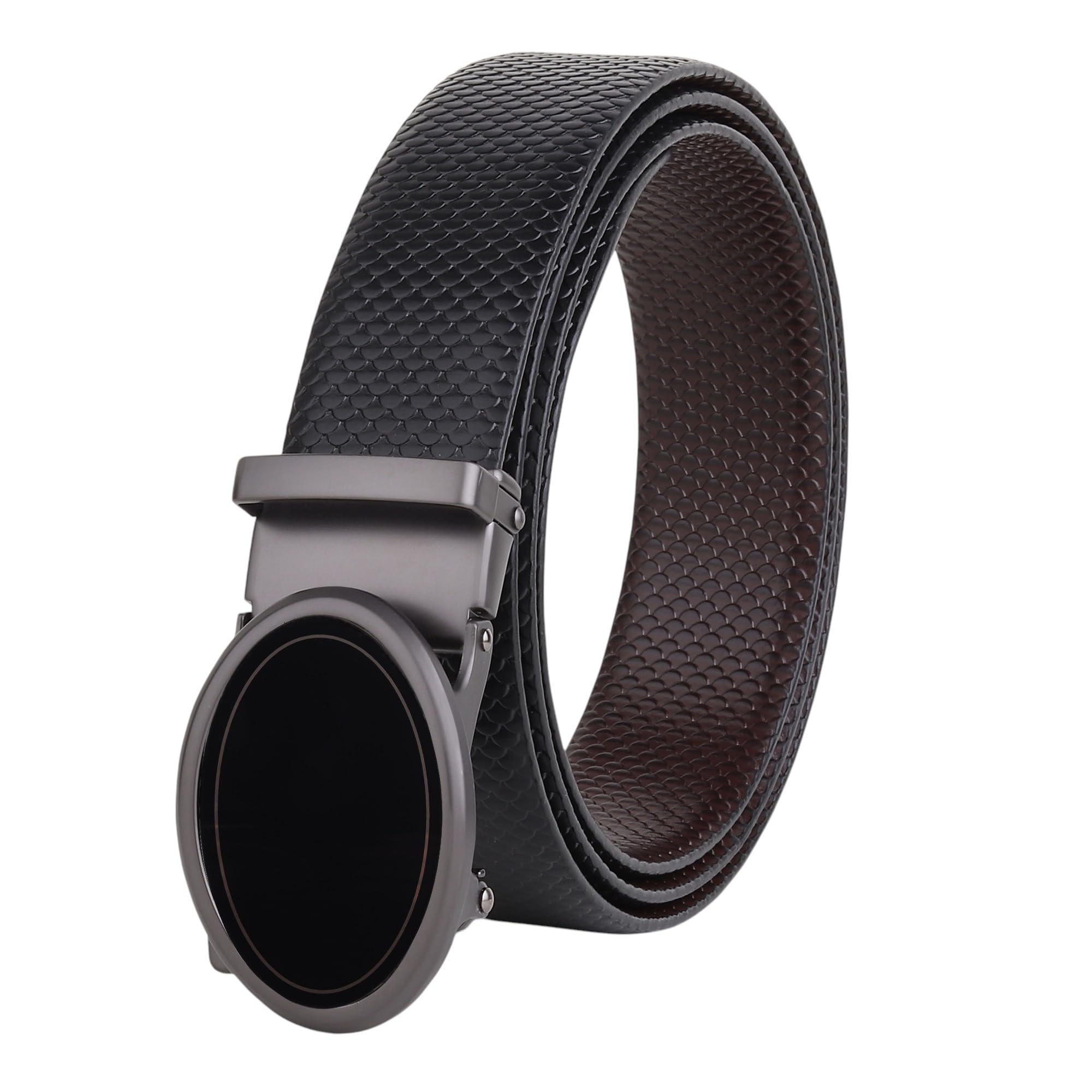 sunshopping Men Genuine Leather Belt Goods Quality Formal and Casual Reversible Auto Lock Buckle Belt (Black)-picture-42