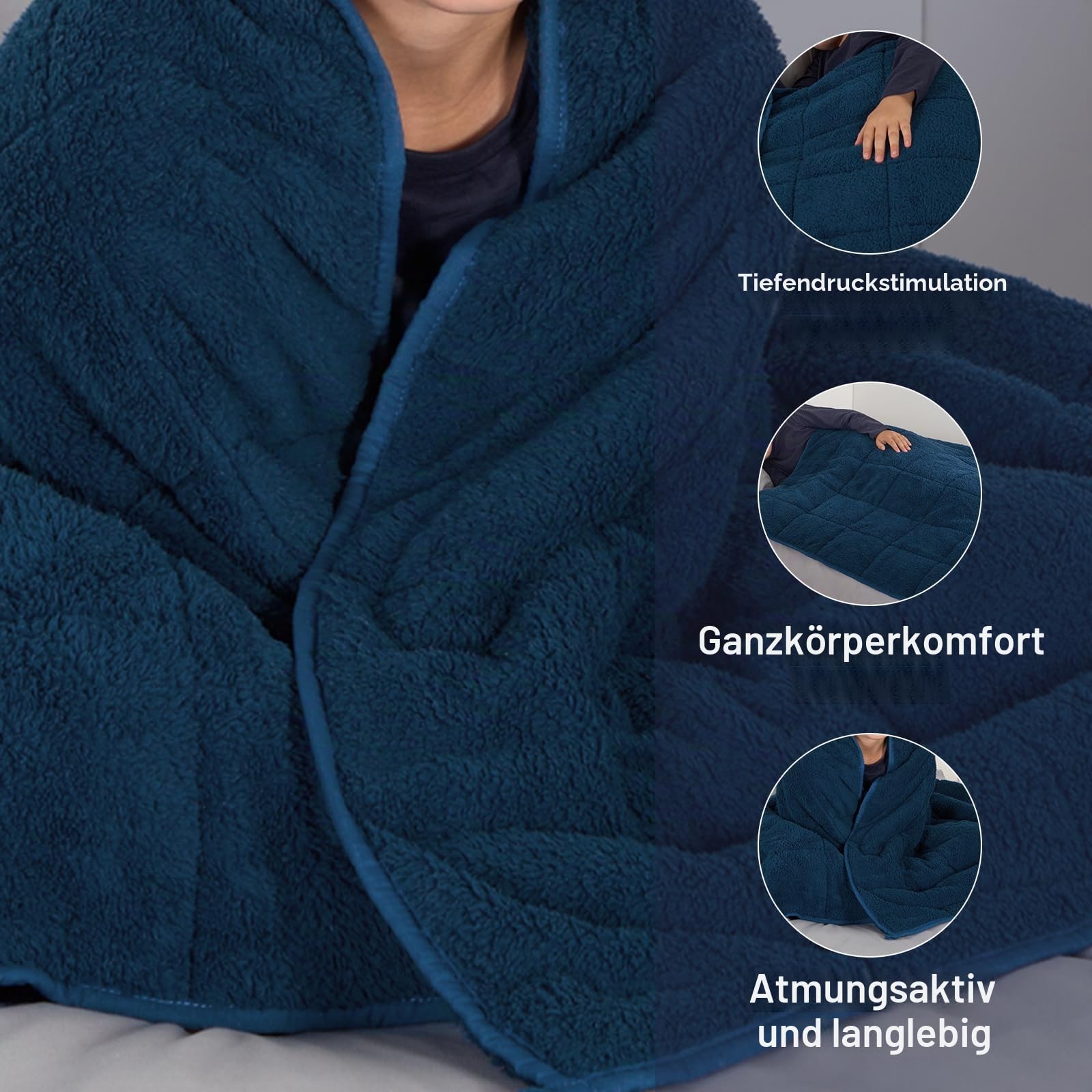 OHS Gewichtsdecke 3 kg, Schwere Decke zum schlafen, schwere Schlafdecke aus Mikrofaser, Blau 150 x 100 cm - (Haftungsausschluss: Nur für Kinder ab 3 Jahren geeignet)