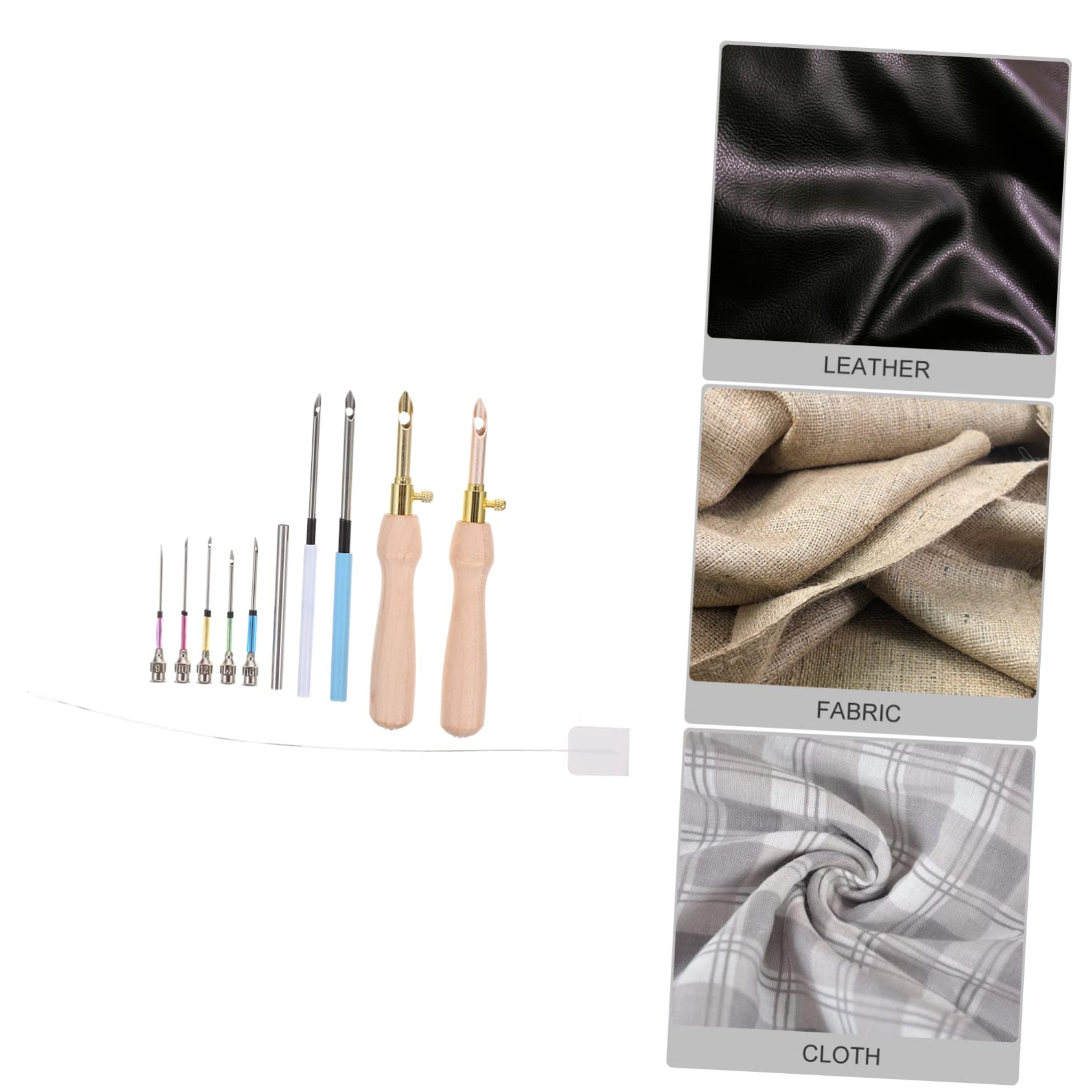 NUOBESTY 4sets Aghi da Ricamo Punzone con Manico Legno Kit Completo per e Ricamo Creativo Strumenti Versatili per Tessuti Cuscini e Decorazioni Domestiche