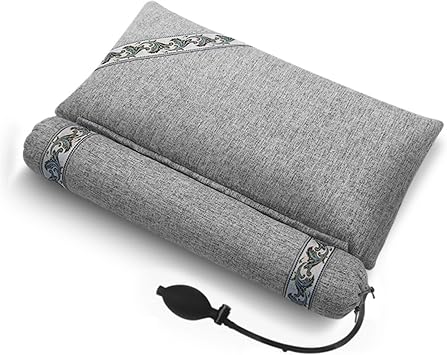 Adjustable Neck Buckwheat Pillows for Pain Relief Sleeping, Enhanced Ergonomic Contour Shoulder Support, No Smell Orthopedic Bed Pillow,Post Shoulder Support,Gray