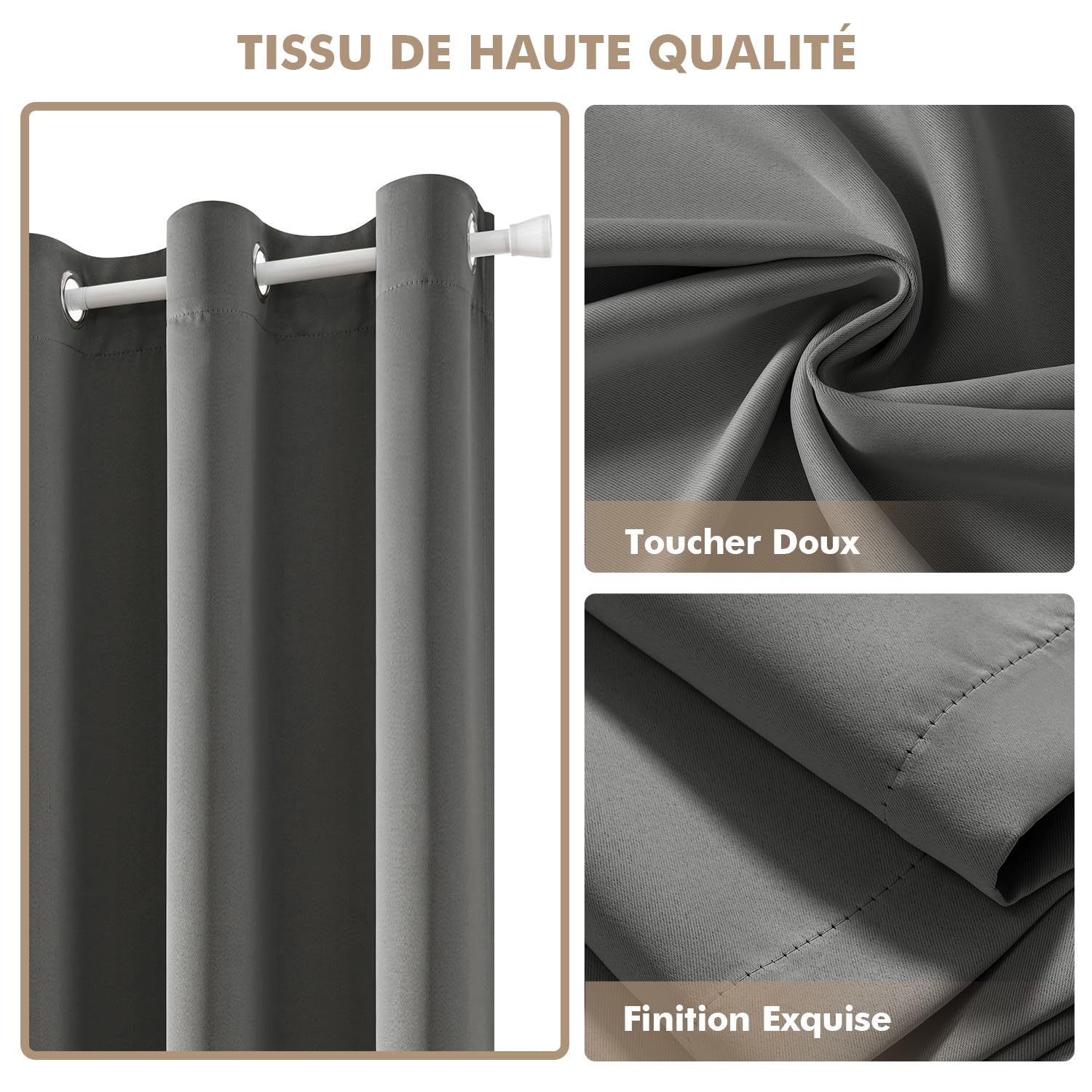 MIULEE Rideau Porte occultant Thermique œillets 1p L150 H200 Gris | Rideau de porte occultant thermique anti-chaleur à œillets, livré avec tringle extensible, déco moderne salon chambre