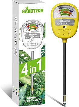 Gardtech Soil Moisture Meter - 4-in-1 Soil Test Kit Without Battery, Soil Moisture/Light/Nutrients/pH Meter for Plant, Garden, Lawn, Indoor & Outdoor Yellow